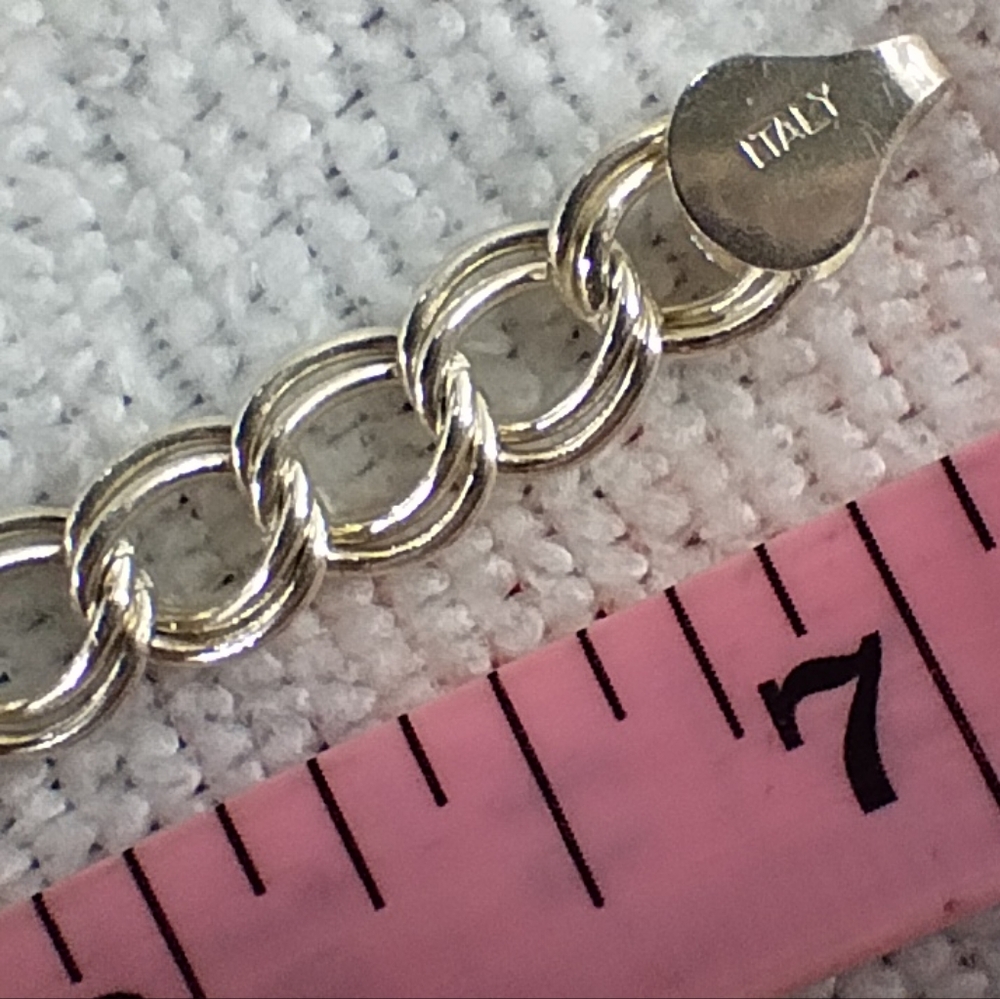 Vintage Sterling Silver 925 Large Double Link Charm Bracelet Size 7¼" Italy